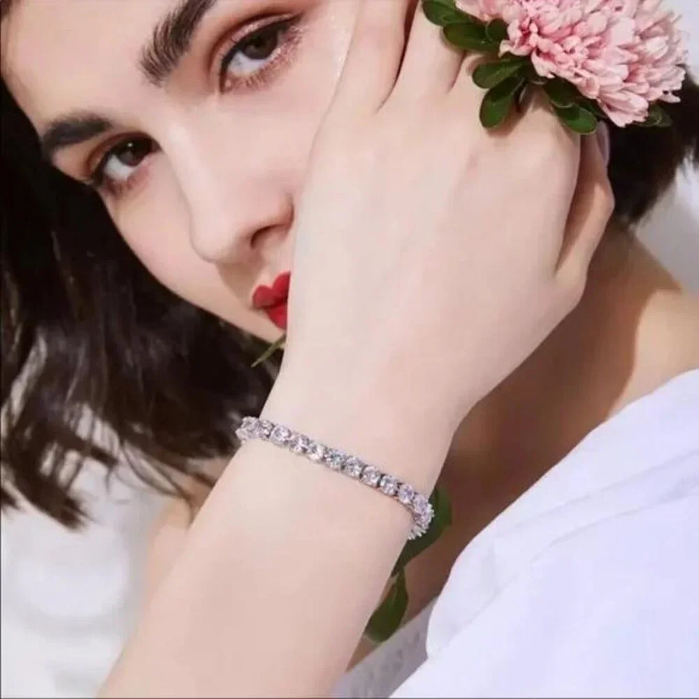 NEW 925 STERLING SILVER DIAMOND TENNIS BRACELET, NICE BRACELET, CUTE BRACELET - Picture 2 of 7